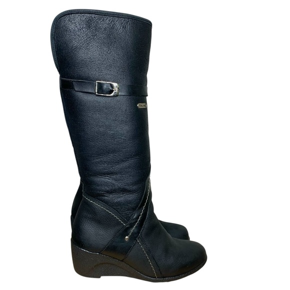 Pajar Black Leather Knee High Boots Genuine Shearling Lining Classic Wedge Sz 6 - Picture 4 of 16